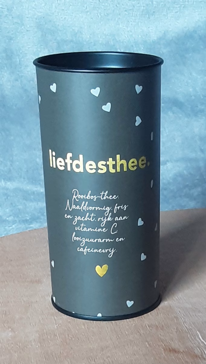 Liefdesthee donkergrijze verpakking
